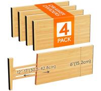 Lifewit 4 Pack Bamboo Drawer Dividers 6" High, 12-17" Adjustable Drawer Organisers for Clothes, Expandable Dresser Separators in Bedroom/Bathroom/Kitchen/Office Organization and Storage