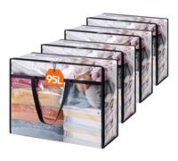 Lifewit 4 Pack Clear Plastic Storage Bags, 95L Foldable Clothes Storage Boxes Wardrobe Storage Organizer Moving Bags with Reinforced Handle for Loft Wardrobe for Bedding Clothes Blanket Duvet