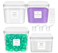 Lifewit 4 Pack Laundry Pods Container with Labels, Scoops and Pop-up Lid, Detergent/Powder/Capsule/Pot/Washing Tablets Storage Holder for Laundry, Bathroom, Kitchen Organisation,0.5+0.72+1.2gal