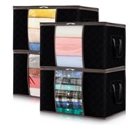 Lifewit 50L Clothes Storage Boxes, Storage Bags Moving Boxes Wardrobe Storage Organiser with Reinforced Handle Sturdy Fabric Clear Window for Clothing Bedding Sweater T-Shirt, 4 Pack, Black