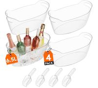 Lifewit 6.5L Plastic Ice Bucket for Parties with Handle & Scoop, 4 Pcs | Thickened Drop-Resistant Beverage Tub for Champagne, Wine, Beer, Juice, Drink Cooler for Mimosa & Soda Bar, Table Chiller
