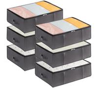 Lifewit 6 Pack 40L Under Bed Storage, Underbed Storage Boxes with lid Clothes Storage Bag Wardrobe Storage Organiser with Reinforced Handle, PVC Window for Duvet, Blanket, Clothing, Shoes, Grey