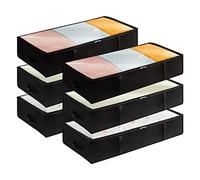 Lifewit 6 Pack 90L Under Bed Storage, Underbed Storage Boxes with lid Clothes Storage Bag Wardrobe Storage Organiser with Reinforced Handle, PVC Window for Duvet, Blanket, Clothing, Shoes, Black