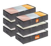 Lifewit 6 Pack 95L Under Bed Storage, Underbed Storage Boxes with lid Clothes Storage Bag Wardrobe Storage Organiser with Reinforced Handle, PVC Window for Duvet, Blanket, Clothing, Shoes, Grey