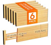 Lifewit 6 Pack Bamboo Drawer Dividers 5" High, 12-17" Adjustable Drawer Organisers for Clothes, Expandable Dresser Separators in Bedroom/Bathroom/Kitchen/Office Organization and Storage