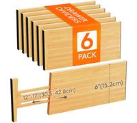 Lifewit 6 Pack Bamboo Drawer Dividers 6" High, 12-17" Adjustable Drawer Organisers for Clothes, Expandable Dresser Separators in Bedroom/Bathroom/Kitchen/Office Organization and Storage