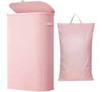 Lifewit 65L Laundry Basket with Lid, Slim Washing Basket with Handles and Bag, Large Foldable Dirty Clothes Organiser with Plastic Frame for Laundry Room, Bedroom, Bathroom, Pink