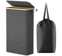 Lifewit 65L Slim Laundry Basket with Lid, Narrow Laundry Bin with Removable Bag & Bamboo Handles, Foldable Thin Dirty Clothes Hamper for Laundry, Bathroom, Bedroom, Dorm (Dark Grey)