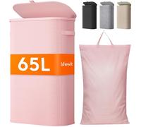 Lifewit 65L Slim Laundry Basket with Lid, Narrow Laundry Hamper with Plastic Handles and Removable Bag, Thin Dirty Clothes Hampers for Laundry for Laundry Room, Bedroom, Bathroom, Dorm, Pink