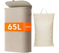 Lifewit 65L Slim Laundry Basket with Lid, Narrow Laundry Hamper with Plastic Handles and Removable Bag, Thin Dirty Clothes Hampers for Laundry for Laundry Room, Bedroom, Bathroom, Dorm, Beige