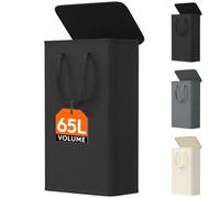 Lifewit 65L Slim Laundry Basket with Lid, Small Washing Basket, Narrow Foldable Laundry Bag with Handles, Thin Laundry Hamper Bin Storage for Bedroom Accessories, Black