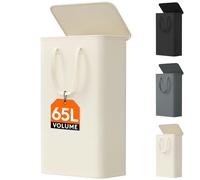 Lifewit 65L Slim Laundry Basket with Lid, Small Washing Basket, Narrow Foldable Laundry Bag with Handles, Thin Laundry Hamper Bin Storage for Bedroom Accessories, White,