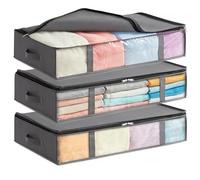Lifewit 65L Under Bed Storage Containers 3 Pack, Foldable Clothing Storage Bags with Front Clear Window, Closet Organizers and Storage for Towels, Clothes, Blankets, Grey