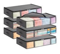 Lifewit 65L Under Bed Storage Containers 6 Pack, Foldable Clothing Storage Bags with Front Clear Window, Closet Organizers and Storage for Towels, Clothes, Blankets, Grey