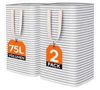 Lifewit 75L Collapsible Washing Laundry Basket Hamper, Dirty Clothes Basket Laundry Bin With Extended Handles For Storage Clothes In Bedroom Bathroom, Grey, 2 Pack