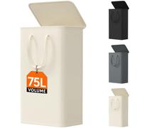 Lifewit 75L Slim Laundry Basket with Lid, Small Washing Basket, Narrow Foldable Laundry Bag with Handles, Thin Laundry Hamper Bin Storage for Bedroom Accessories, White