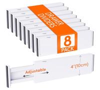 Lifewit 8 Pack Drawer Dividers Plastic 4" High, 13.5-22" Adjustable Drawer Organisers for Clothes, Expandable Dresser Separators in Bedroom/Bathroom/Kitchen/Office Organization and Storage