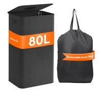 Lifewit 80L Large Laundry Hamper with Lid, Collapsible Laundry Basket with Lid and Reusable Inner Bag, Tall Dirty Clothes Hamper for Laundry Room, Bathroom, Dorm, Bedroom, Black