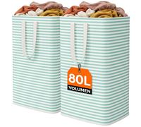 Lifewit 80L Laundry Basket, 2 Pack, Large Foldable, Sage Green | Laundry Hamper, Laundry Sorter, Storage Box with Handles for Clothes and Towels