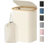 Lifewit 80L Laundry Basket with Lid, Clothes Hampers for Laundry with Bamboo Handles and Removable Laundry Bags, Large Foldable Laundry Hamper for Bedroom, Bathroom, Dorm,Laundry Room, White