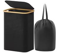 Lifewit 80L Laundry Basket with Lid, Clothes Hampers for Laundry with Bamboo Handles and Removable Laundry Bags, Large Foldable Laundry Hamper for Bedroom, Bathroom, Dorm,Laundry Room, Black