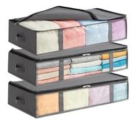 Lifewit 90L Under Bed Storage Containers 3 Pack, Foldable Clothing Storage Bags with Front Clear Window, Closet Organizers and Storage for Towels, Clothes, Blankets, Grey