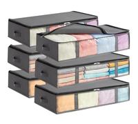 Lifewit 90L Under Bed Storage Containers 6 Pack, Foldable Clothing Storage Bags with Front Clear Window, Closet Organizers and Storage for Towels, Clothes, Blankets, Grey