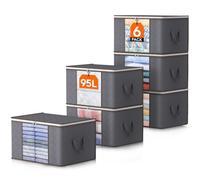 Lifewit 95L Clothes Storage Bags, Foldable Storage Box Moving Bags Wardrobe Storage Organiser Packing Boxes for Moving House with Clear Window for Clothing Bedding Blankets, Grey, 6 Pack