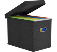 Lifewit A4 File Organiser Box with Lids, Portable Document Storage Box with Plastic Slide, Hanging File Folder Organizer for School Home Office Supplies, Decorative Folders Storage Dark Grey