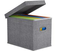 Lifewit A4 File Organiser Box with Lids, Portable Document Storage Box with Plastic Slide, Hanging File Folder Organizer for School Home Office Supplies, Decorative Folders Storage Light Grey