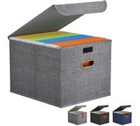 Lifewit A4 File Storage Organiser Box with Lid, Portable Document Storage Box with Plastic Slide, File Folder Organizer for School Home Office Supplies, Light Grey