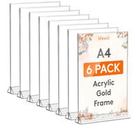 Lifewit A5 Acrylic Sign Holder with Gold Borders, 14.8 x 21cm ,6 Pcs