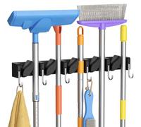 Lifewit Broom and Mop Holder Wall Mount, Non-Slip Cleaning Tool Hanger Organizer with 6 Hooks 5 Slots, Heavy Duty Hanging Broom Utility Rack for Kitchen, Garden, Garage, Laundry, 1 Pack, Black