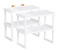 Lifewit Cupboard Shelf Organiser, Expandable Countertop Kitchen Shelves, Plastic Shelf Riser for Pantry Kitchen Storage and Spice Rack, Set of 4, White Cabinet