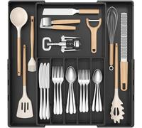 Lifewit Cutlery Drawer Organiser, Adjustable Cutlery Tray for Kitchen, Expandable Utensil Holder, Tableware Flatware Silverware Knife & Fork Organiser, 30.5-51.9 x 28.7-49.2 x 4.4 cm, Black