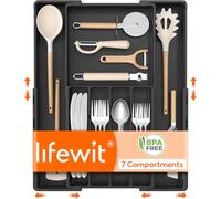 Lifewit Cutlery Drawer Organiser, Adjustable Cutlery Tray for Kitchen, Expandable Utensil Holder, Tableware Flatware Silverware Knife & Fork Organiser, 22.6-36 x 28.7-49.2 x 4.4 cm, Black