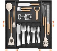 Lifewit Cutlery Drawer Organiser, Extendable Cutlery Tray, Kitchen Utensil Spoons Forks Knives Holder Storage, 5-8 Compartment, Black