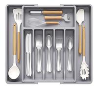 Lifewit Cutlery Drawer Organiser Large, Expendable Cutlery Tray,8 Compartment, Utensil Drawer Organiser for Kitchen Spoons Forks Knives, Grey