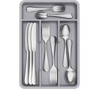Lifewit Cutlery Drawer Organiser, Plastic Cutlery Tray for Kitchen, Utensil Flatware Silverware Holder Divider for Spoons Forks Knives Tableware, 4 Compartments, 20 x 32cm, Grey