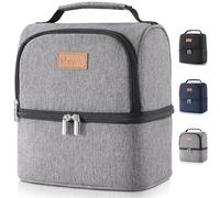 Lifewit Double Compartment Cooler Bag for Men Women, Insulated Water Resistant Waterproof Bento Box, Thermal Lunch Box for Work, School and Picnic, 7L, Grey