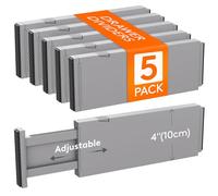 Lifewit Drawer Dividers, Adjustable Clothes Drawer Organisers, Expandable Drawer Separators, 5 Pack, 4" High/11-17 Long, Grey