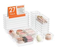 Lifewit Drawer Organiser, Makeup Storage Tray for Vanity Room Decor, 27 Pcs | 4 Size High-Transparency Divider Boxes for Dressing Table, Office Desk, Kitchen Cupboard, Bedroom, Bathroom Organization