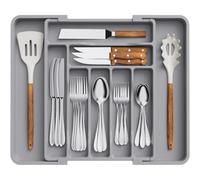 Lifewit Extendable Cutlery Drawer Organiser, Adjustable Cutlery Tray, Utensil Holder for Forks, Spoons, Knives, Plastic Kitchen Organiser and Storage, 9 Compartment, 30-50 x 38cm, Grey