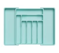 Lifewit Extendable Cutlery Drawer Organiser, Adjustable Cutlery Tray, Utensil Holder for Forks, Spoons, Knives, Plastic Kitchen Organiser and Storage, 9 Compartment, 33-57 x 38cm, Turquoise