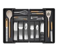 Lifewit Extra Large Cutlery Drawer Organsier, Extendable Utensil Tray for Kitchen, Silverware and Flatware Holder, Compact Plastic Storage for Spoons Forks Knives, 46-70x42cm, 12 Sections, Black