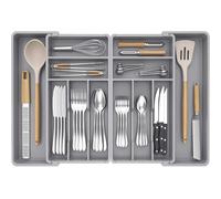 Lifewit Extra Large Cutlery Drawer Organsier, Extendable Utensil Tray for Kitchen, Silverware and Flatware Holder, Compact Plastic Storage for Spoons Forks Knives, 46-70x42cm, 12 Sections, Grey