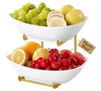 Lifewit Fruit Bowl, 2 Tier Fruit Holder for Kitchen Countertop, Plastic Food Basket with Metal Stand, Serving Tray for Food, Large Capacity Snack Cake Berry Storage Rack in Party, Gold