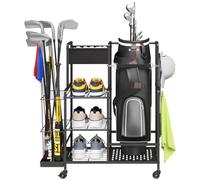 Lifewit Golf Bag Organizer, 1Golf Bag Stand, Golf Club Holder with Wheels, 4 Removable Hooks, Shoe racks for Golf Equipment Accessories, Golf Organizers and Storage for Garage, Basement, Shed