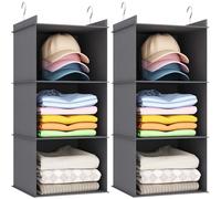 Lifewit Hanging Storage with Metal Hooks, Foldable Wardrobe Closet Storage Organiser, Fabric Hanging Shelves Organiser for Clothes, Towels, Shoes, Toys, 3 Tier, 2 Pack