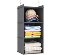 Lifewit Hanging Storage with Metal Hooks, Foldable Wardrobe Closet Storage Organiser, Fabric Hanging Shelves Organiser for Clothes, Towels, Shoes, Toys, 3 Tier, 1 Pack